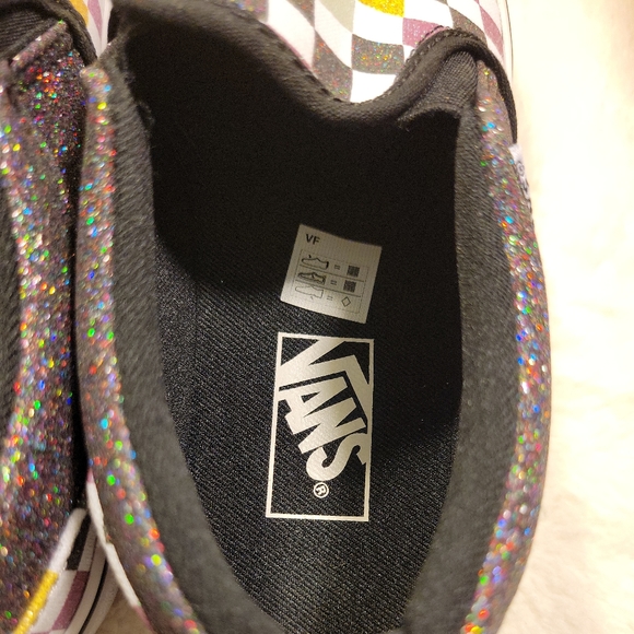 NEW Vans Asher Glitter Checkerboard Slip-On Low Top Sneakers Missy Girls Size 4 - Picture 5 of 9